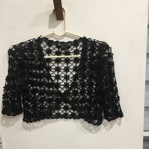 Black crop 3/4 sleeve crochet shrug m medium